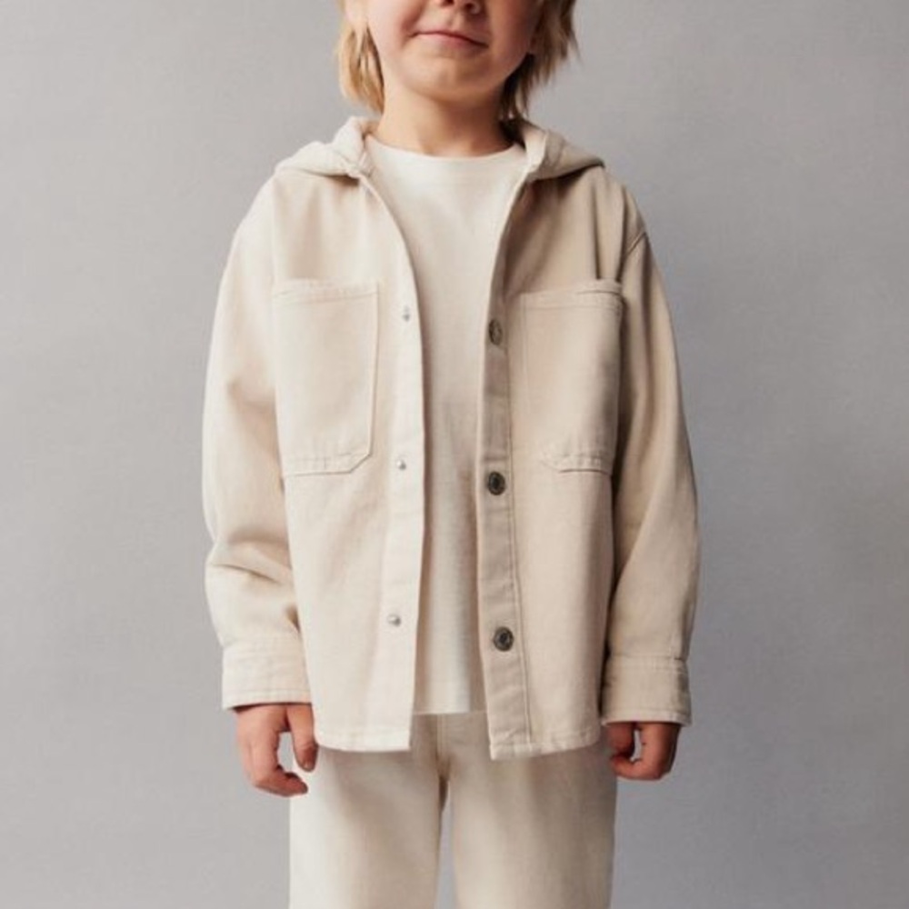 Zara Hooded Button Down Cream Denim